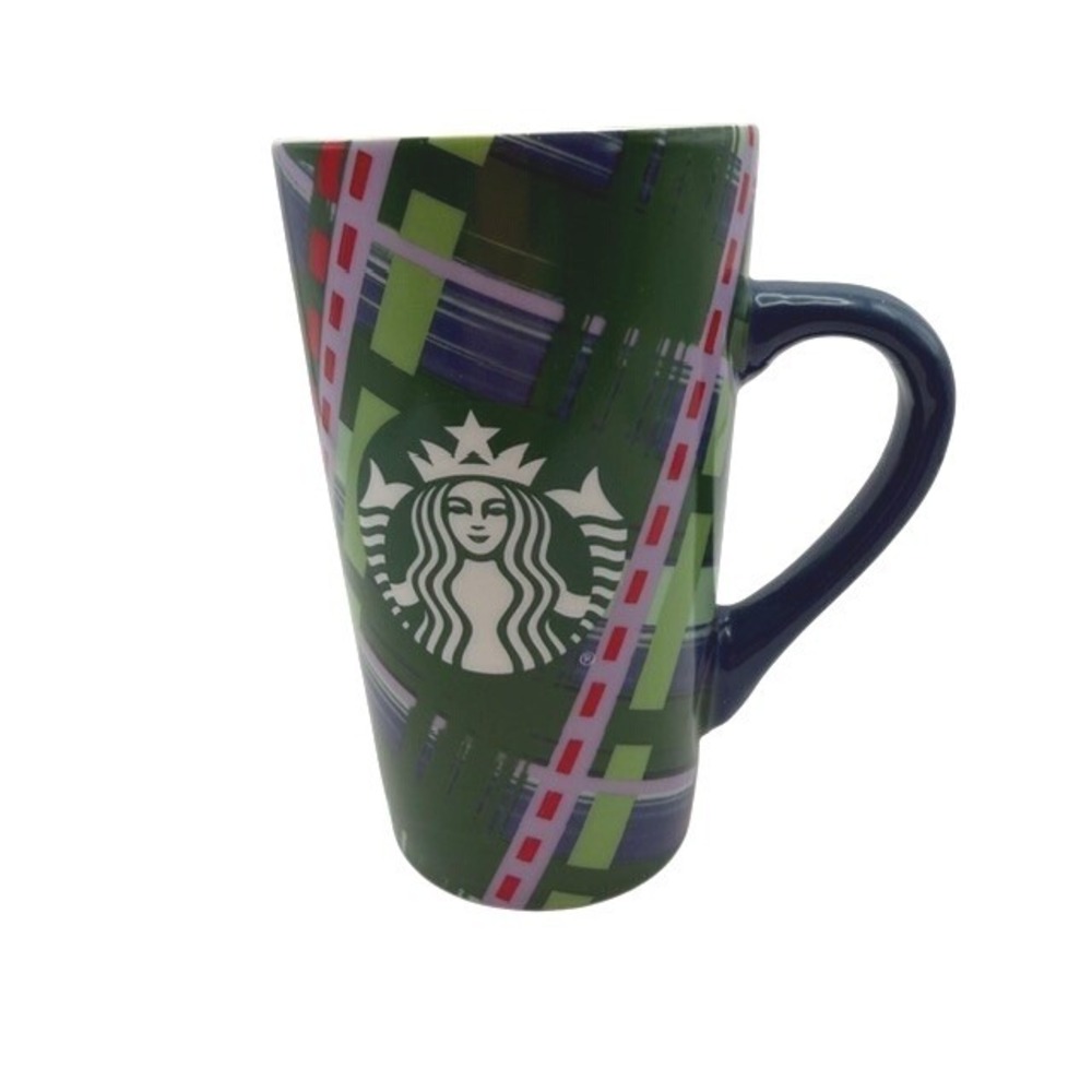 Starbucks 2020 Holiday Plaid Ceramic Coffee Mug 16oz Green Blue Red Siren Logo
